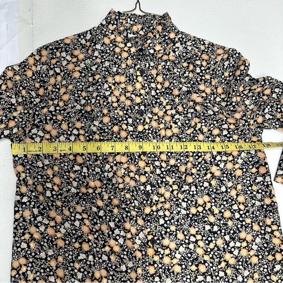 Nili Lotan for target Floral Print Long Sleeve Pleated Blouse Black Yellow XXS - Picture 6 of 10